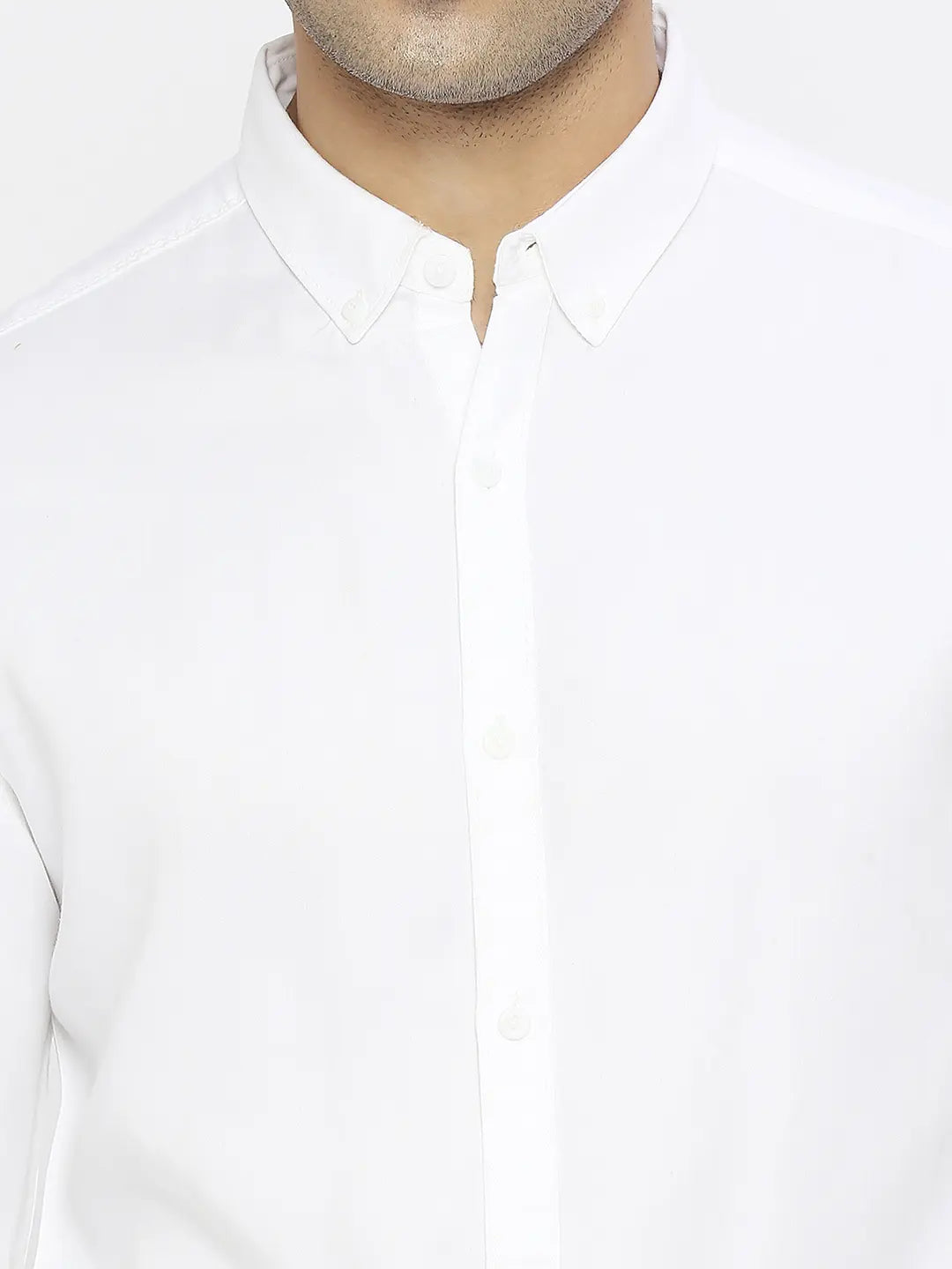 Spykar Men White Cotton Slim Fit Full Sleeve Plain Shirt