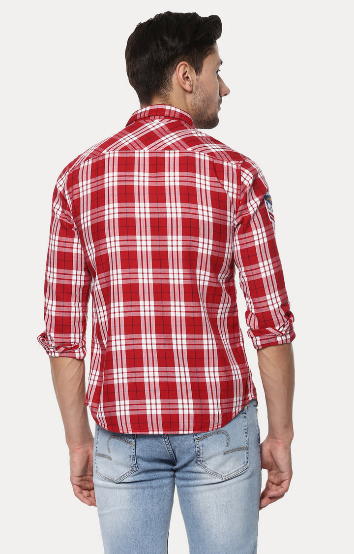 Spykar Men'S Red Cotton Checked Casual Shirts