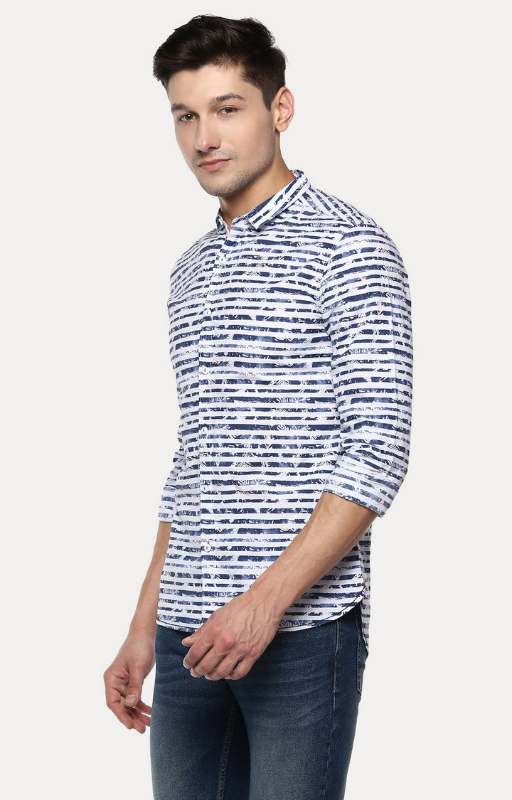 Spykar Men'S Blue Cotton Striped Casual Shirts