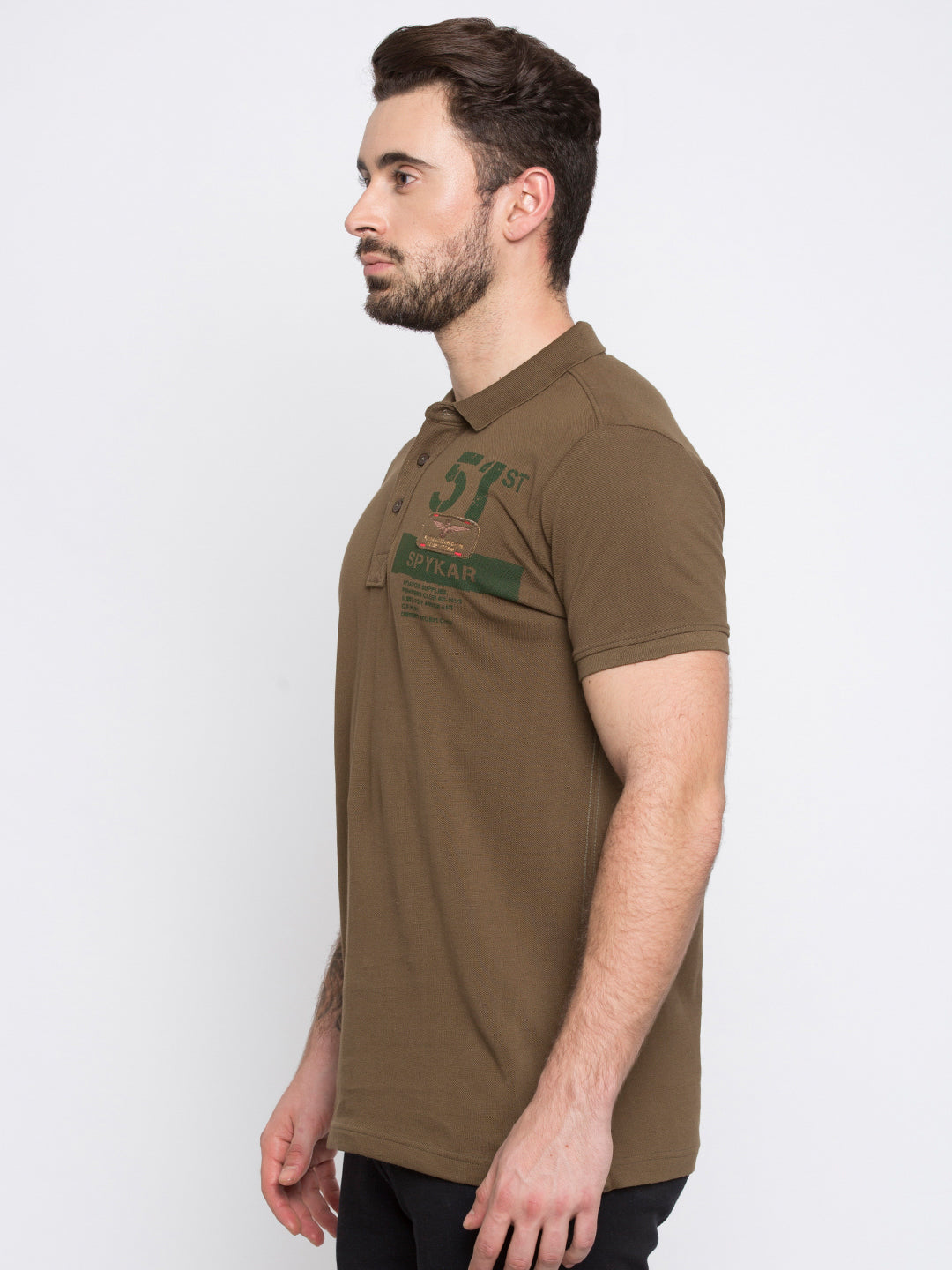 Spykar Olive Solid Slim Fit Polo Tshirt For Men