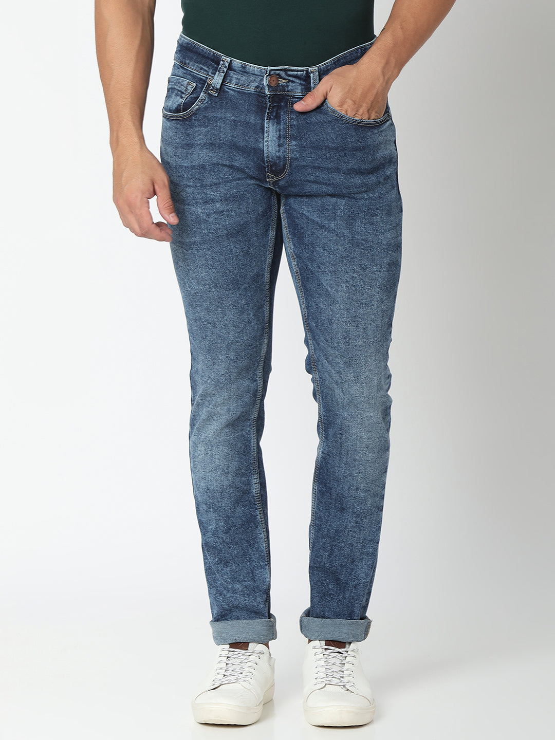 Spykar Raw Blue Cotton Regular Fit Narrow Length Jeans For Men (Rover) -  ro02bb14rawblue
