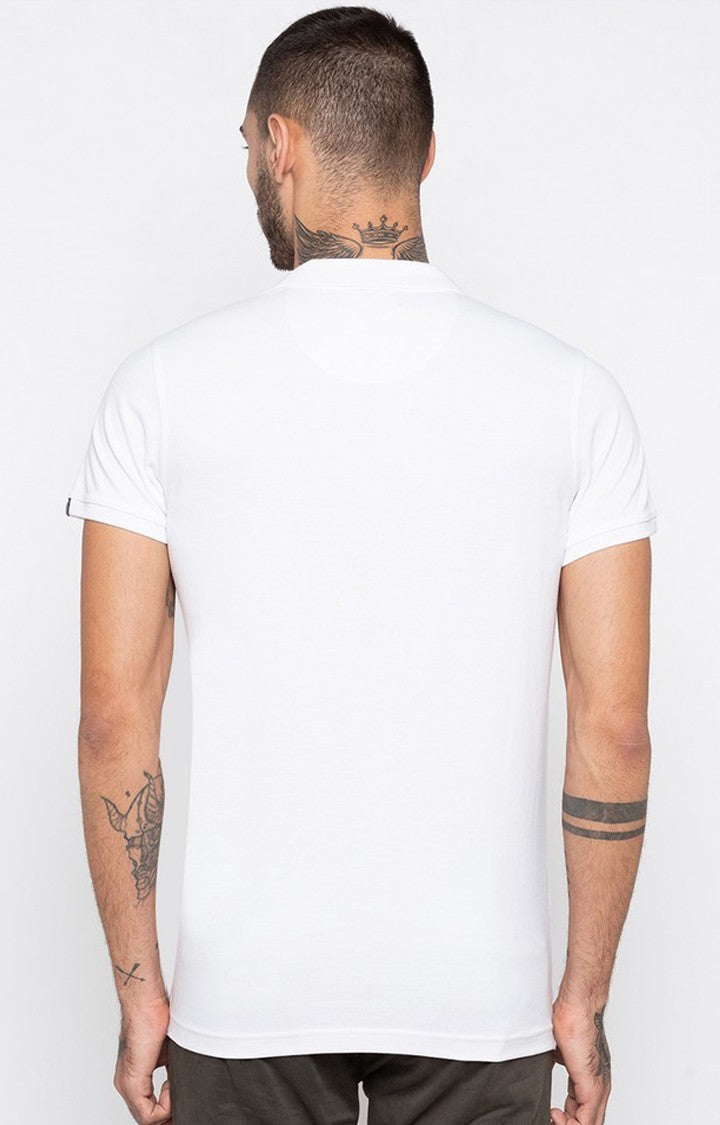 Spykar White Printed Slim Fit Polo T-Shirt