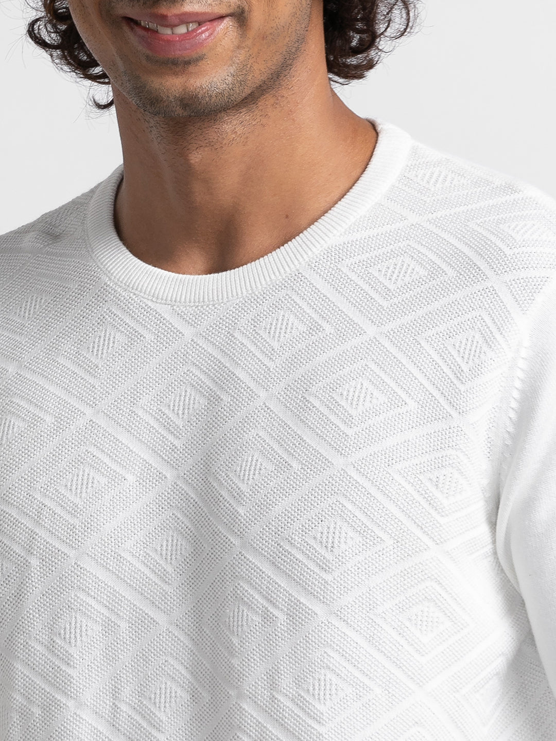 Spykar Ecru Cotton Full Sleeve Casual Sweater For Men