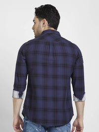 Spykar Men Indigo Blue Cotton Regular Slim Fit Full Sleeve Checkered Shirt