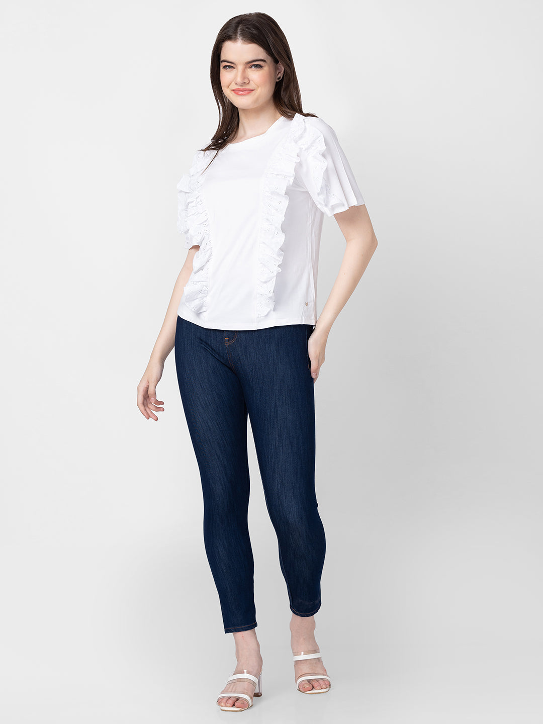 Spykar Women White Cotton Slim Fit Solid T-Shirts