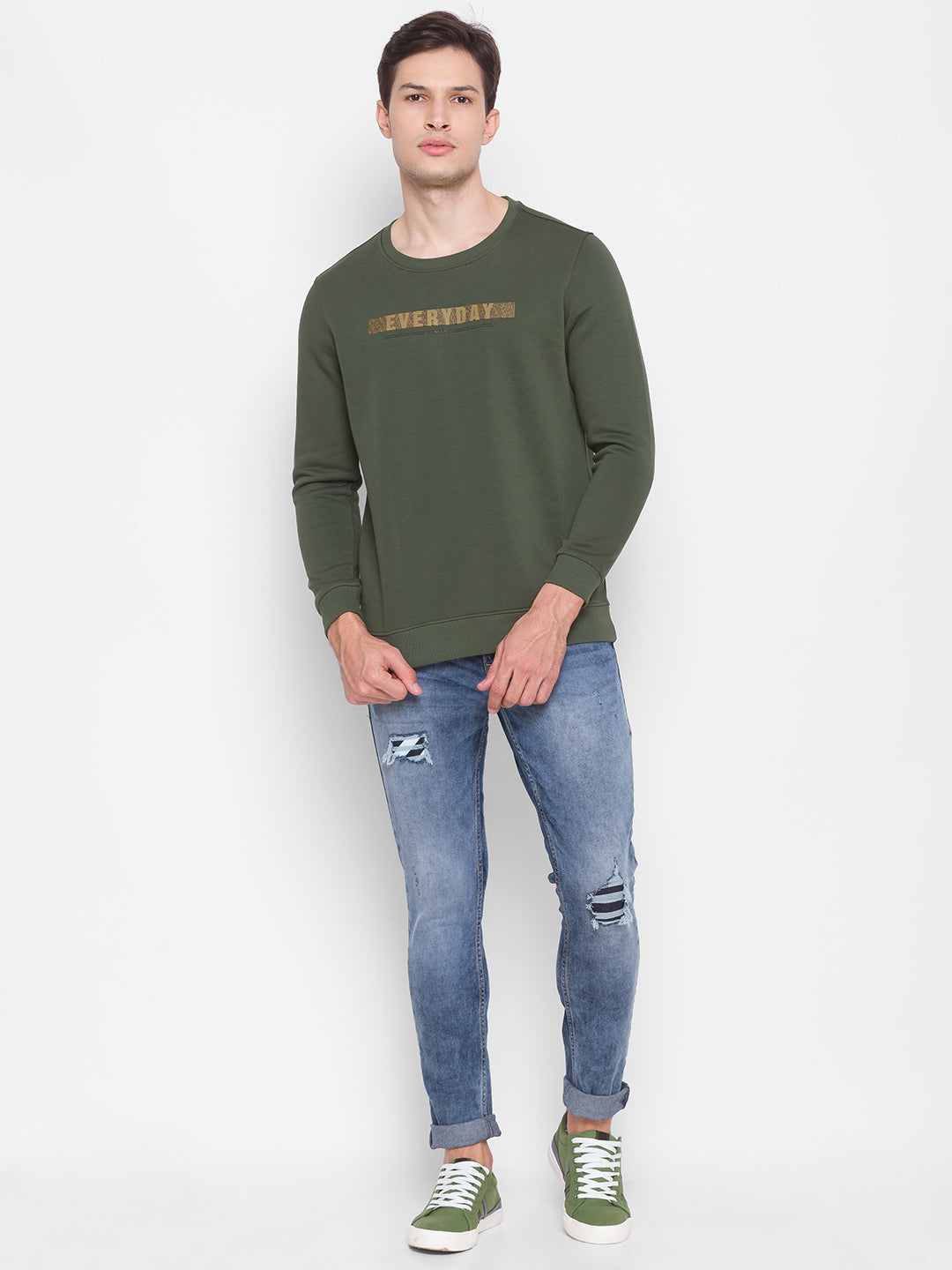 Spykar Green Cotton Sweatshirt For Men