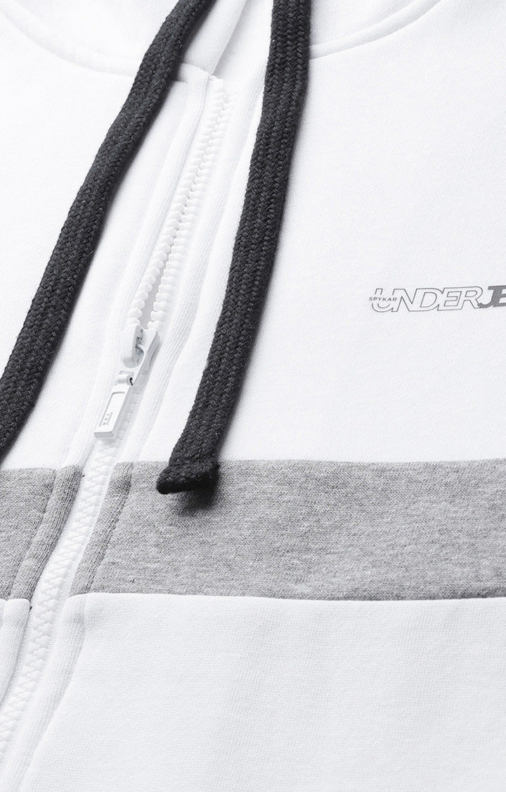 Underjeans By Spykar White Colourblock Hoodies For Men