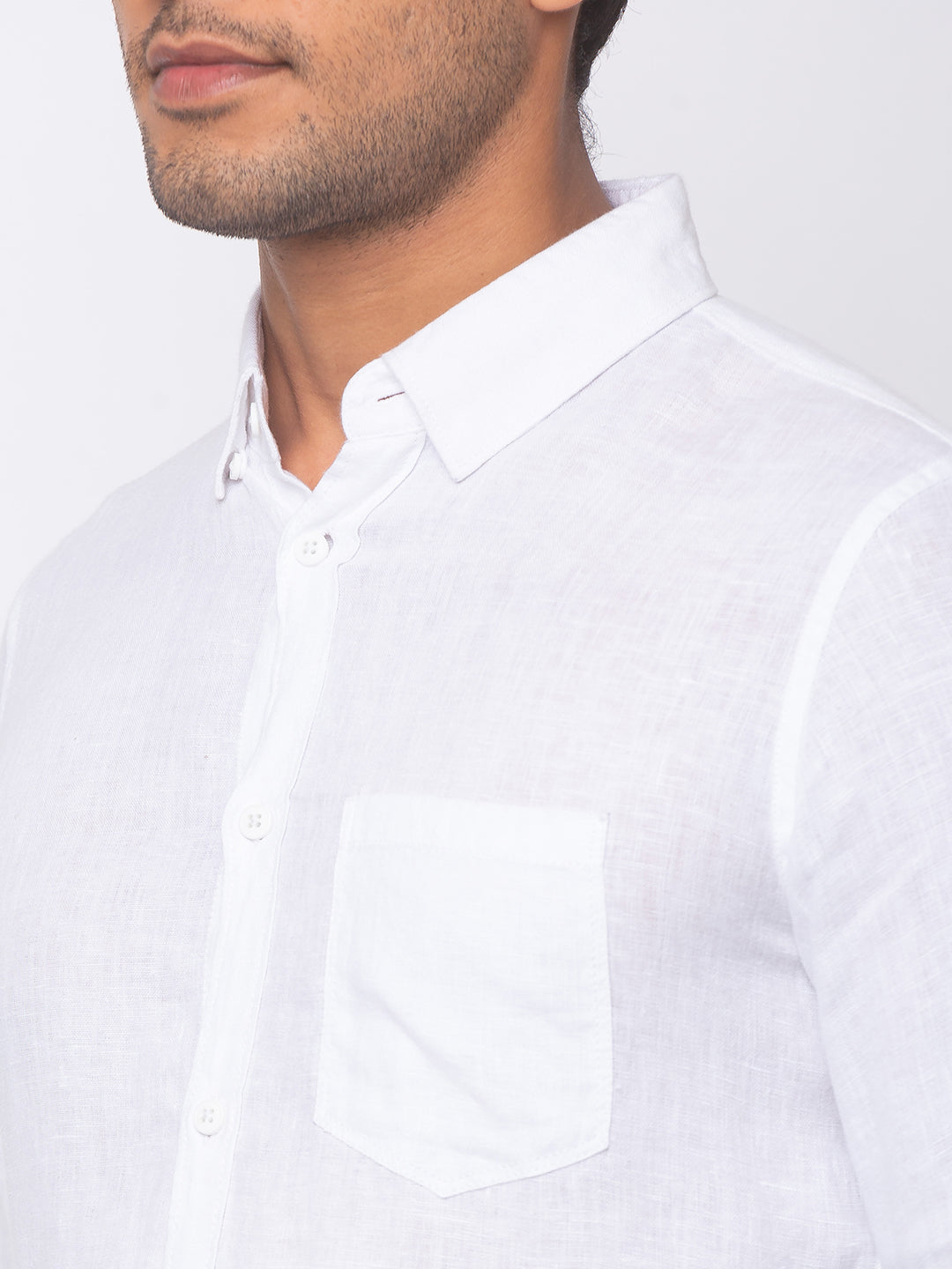 Spykar White Cotton Men Casual Shirts