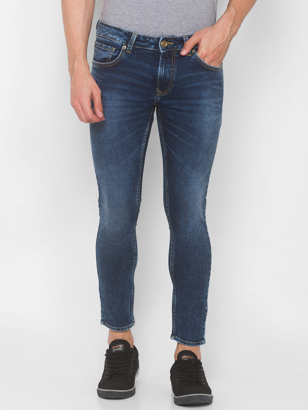 Spykar Men Blue Cotton Super Slim Fit Tapered Length Jeans (Super Skinny)