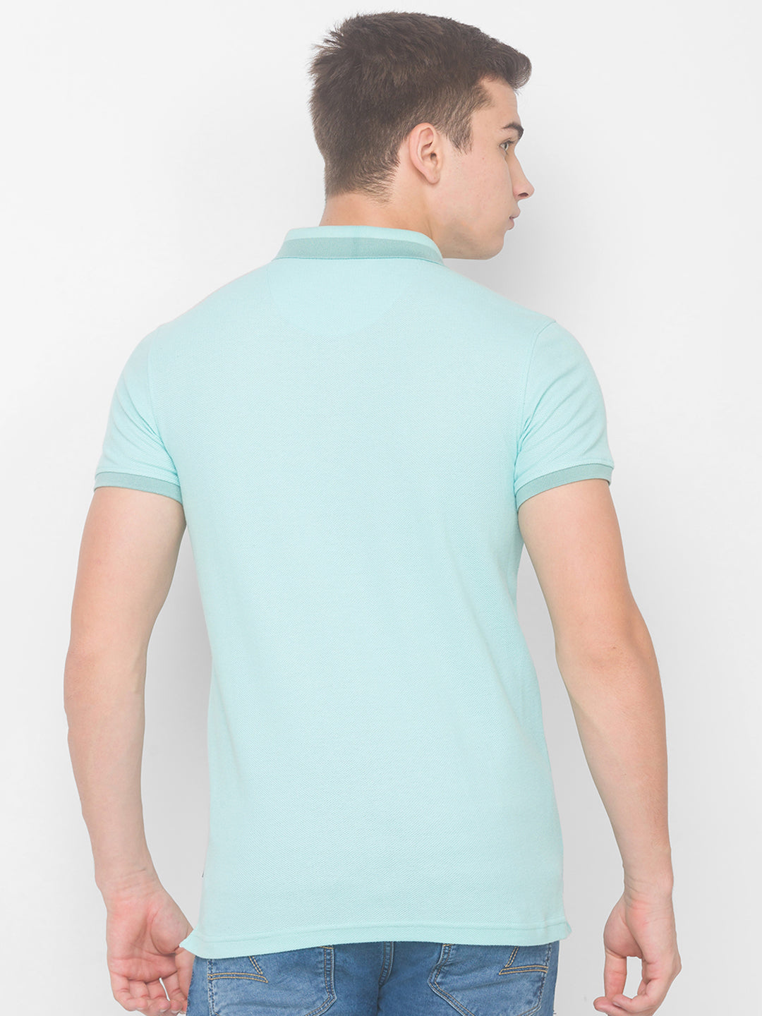 Spykar Men Blue Cotton Blend Slim Fit Polo T-Shirt