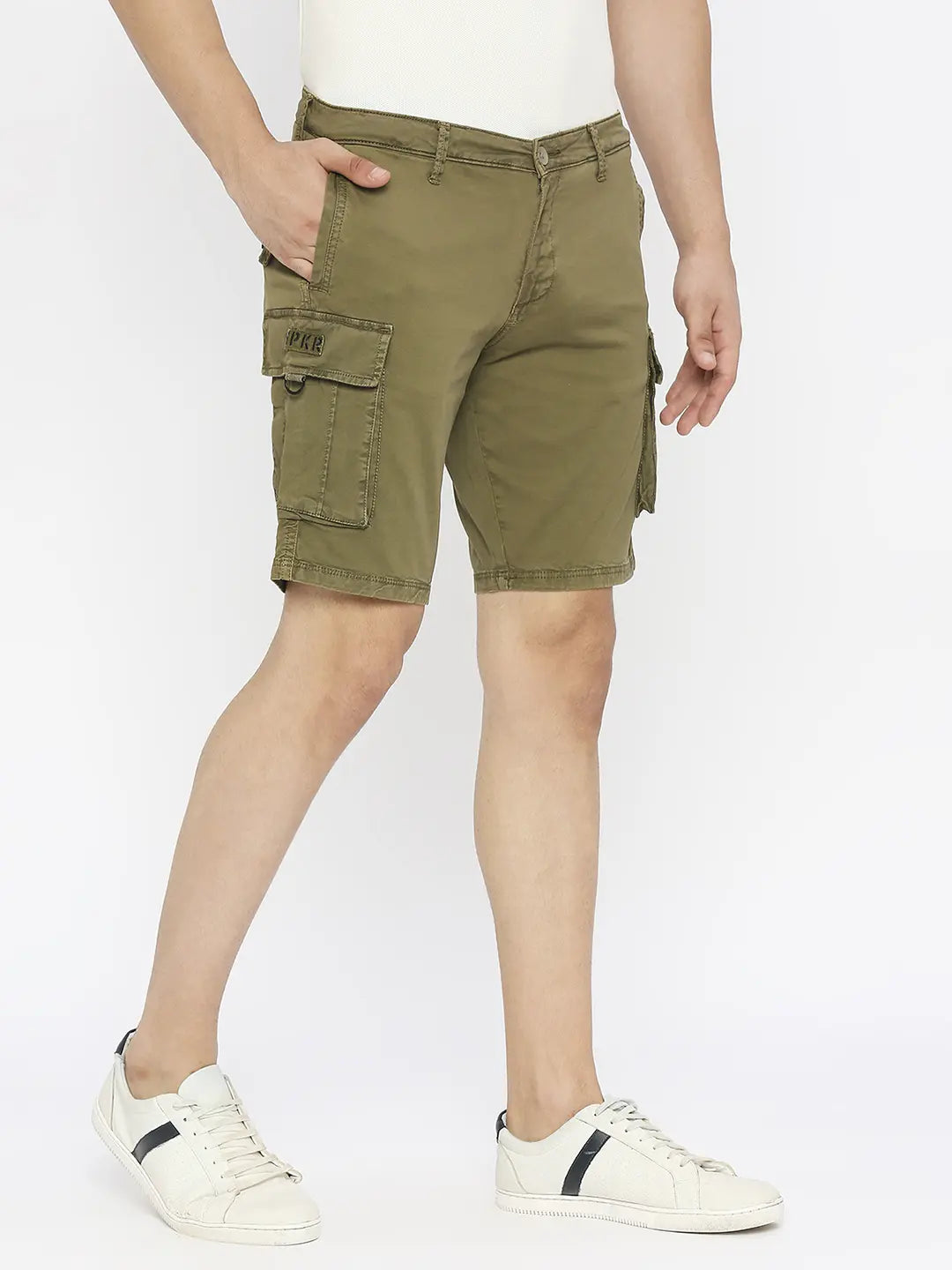 Spykar Men Olive Green Cotton Slim Fit Knee Length Denim Shorts