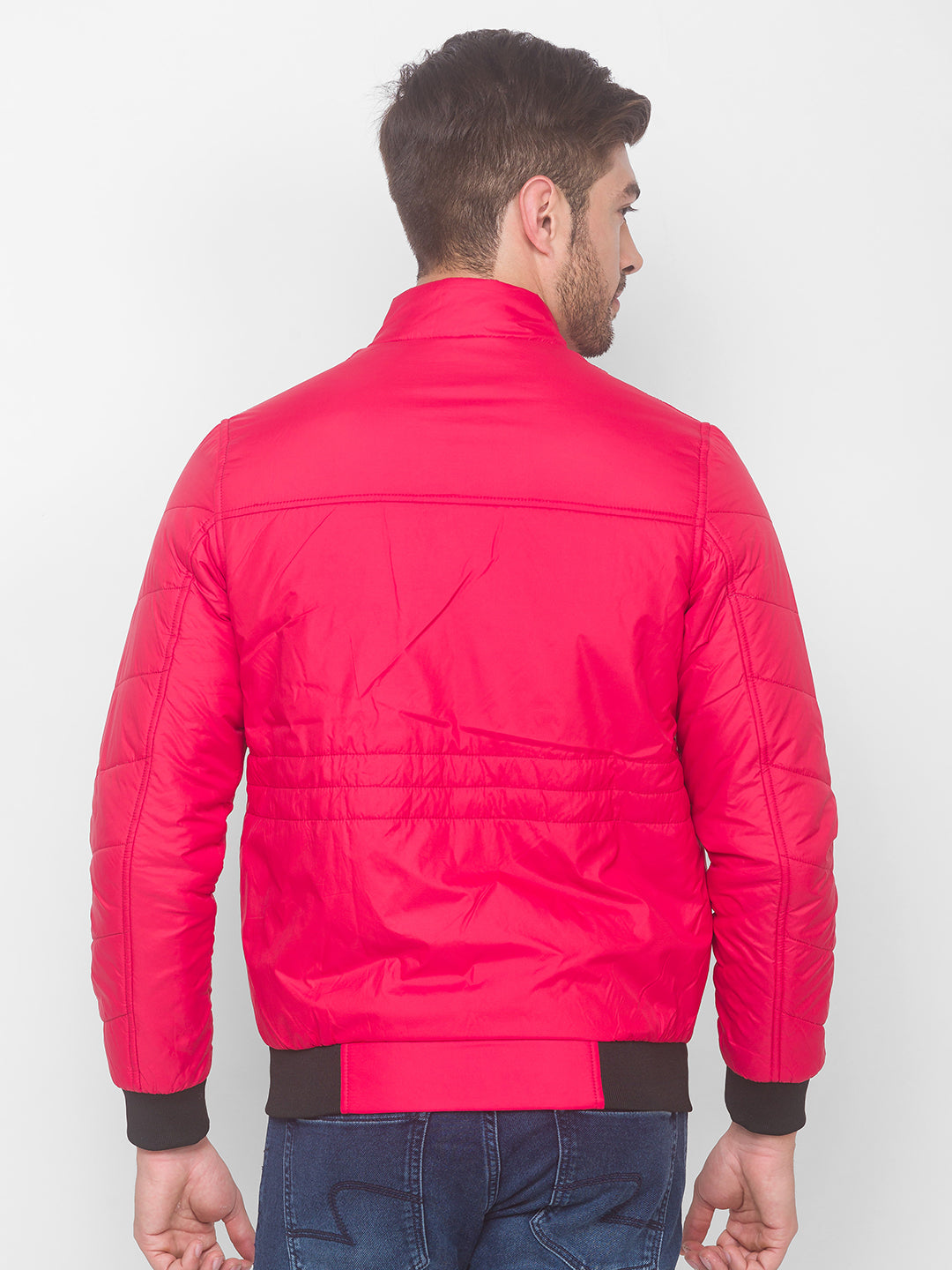 Spykar Deep Red Polyester Men Front Open Jacket