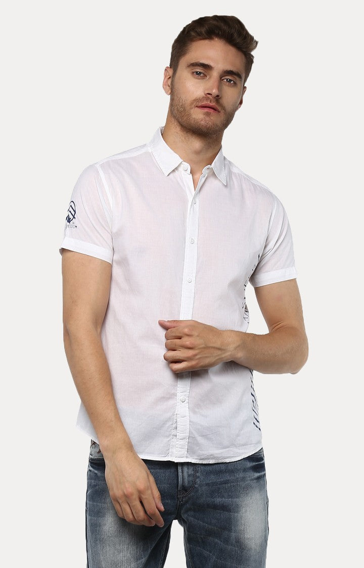 Spykar Men'S White Cotton Solid Casual Shirts