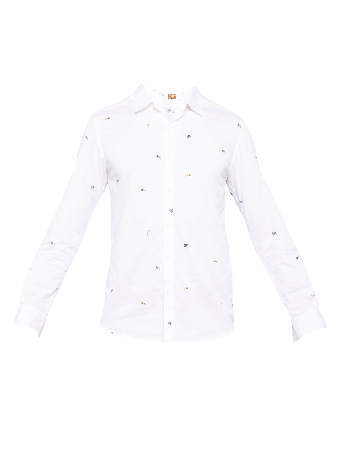 Spykar Men White Printed Slim Fit Casual Shirt