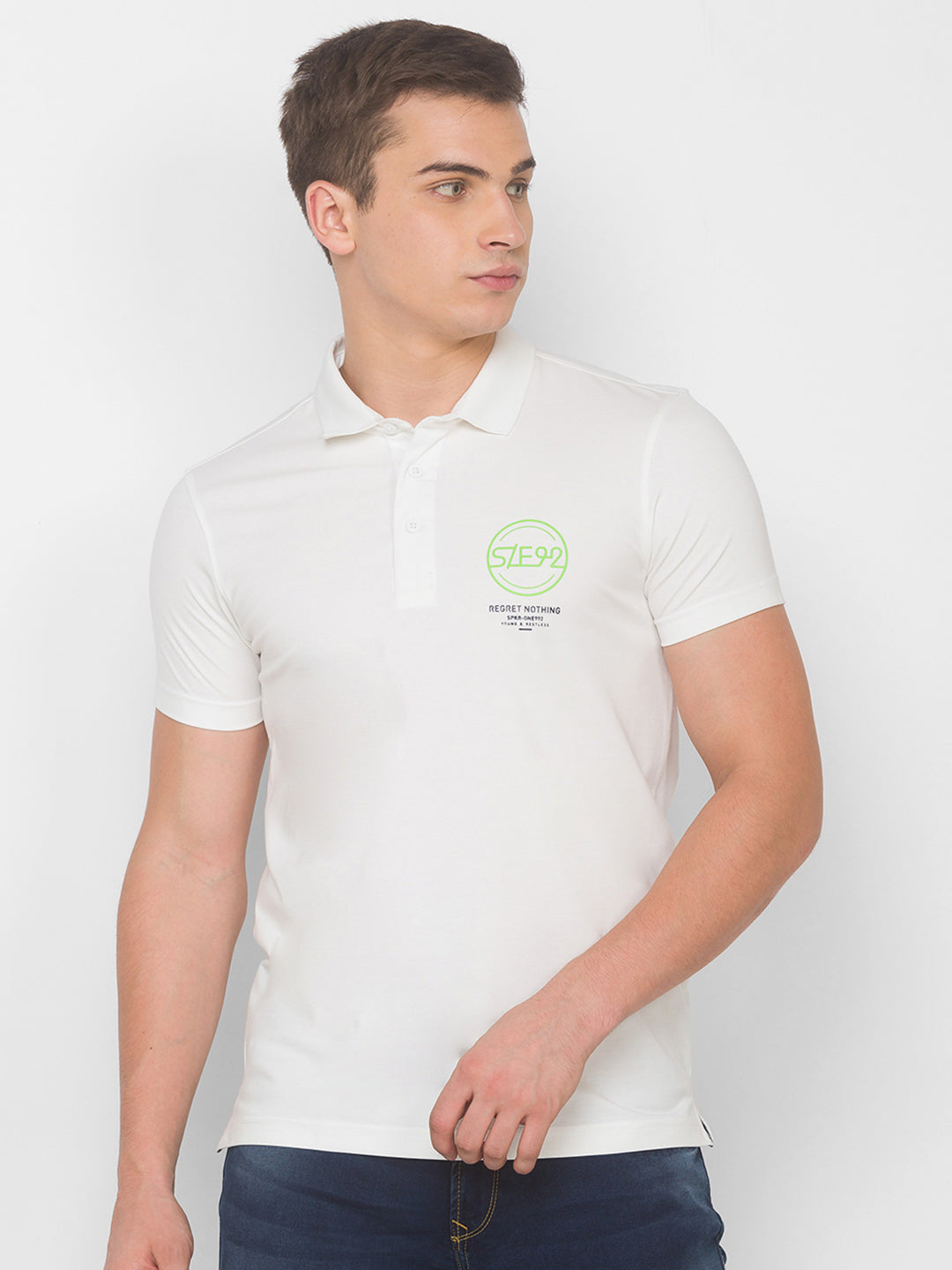 Spykar Men White Cotton Slim Fit Round Neck T-Shirt