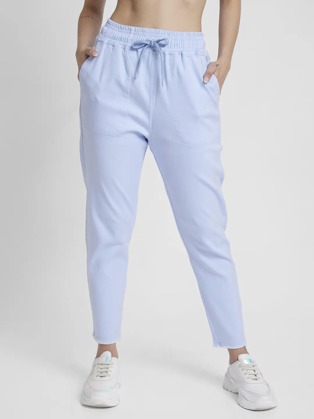 Spykar Women Blue Blended Tapered Fit Ankle Length Trackpant