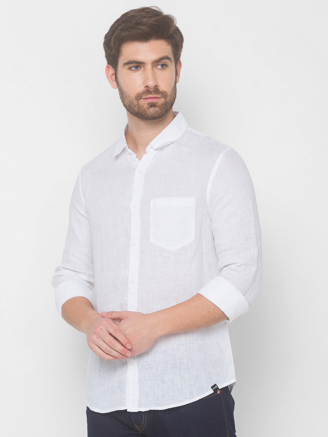 Spykar Men White Cotton Shirts (Slim)