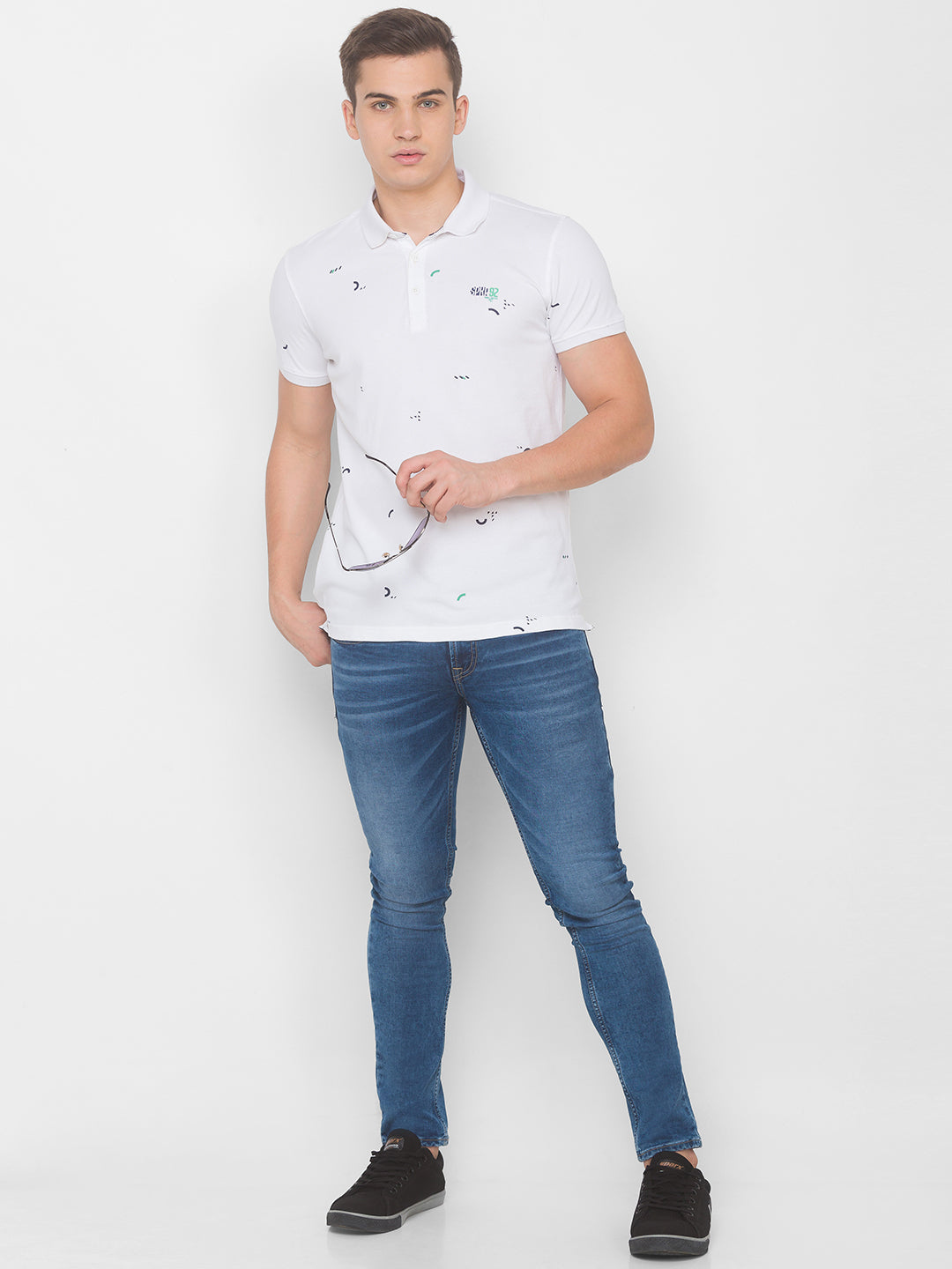 Spykar Men White Cotton Slim Fit Polo T-Shirt