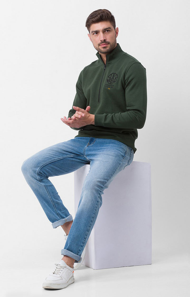 Buy Spykar Bottle Green Cotton Full Sleeve High Neck Sweatshirt For Men Online