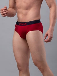 Men Premium Cotton Blend Maroon Brief- Underjeans By Spykar