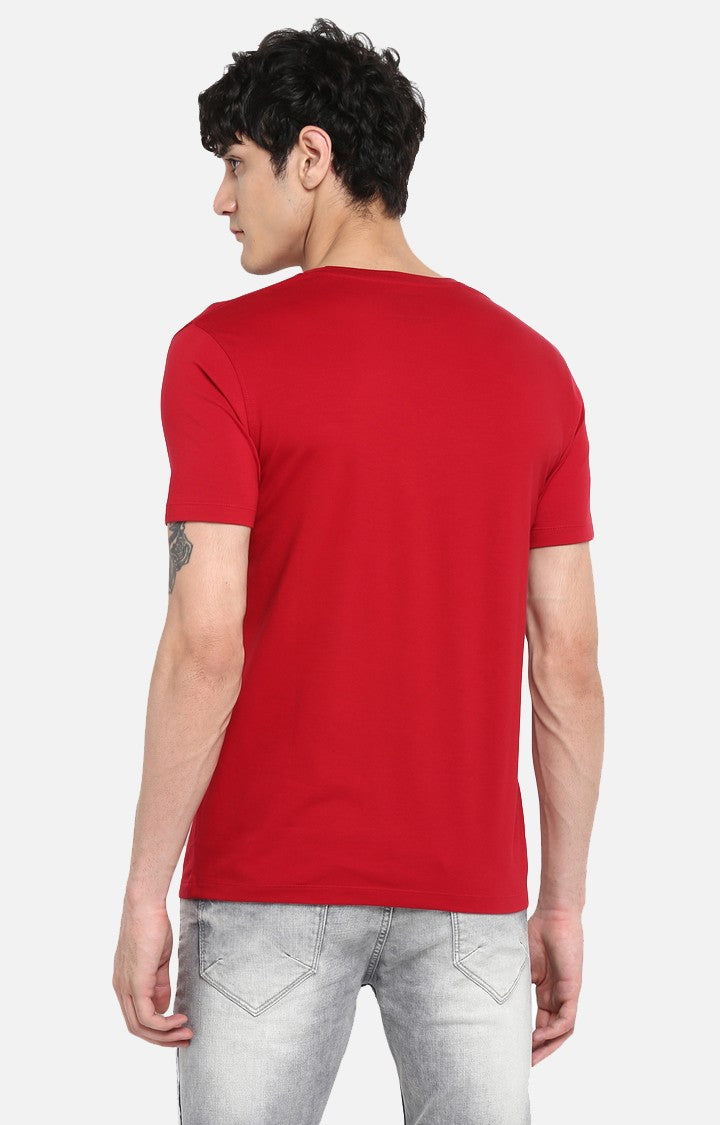 Spykar Red Printed Slim Fit Men T-Shirts