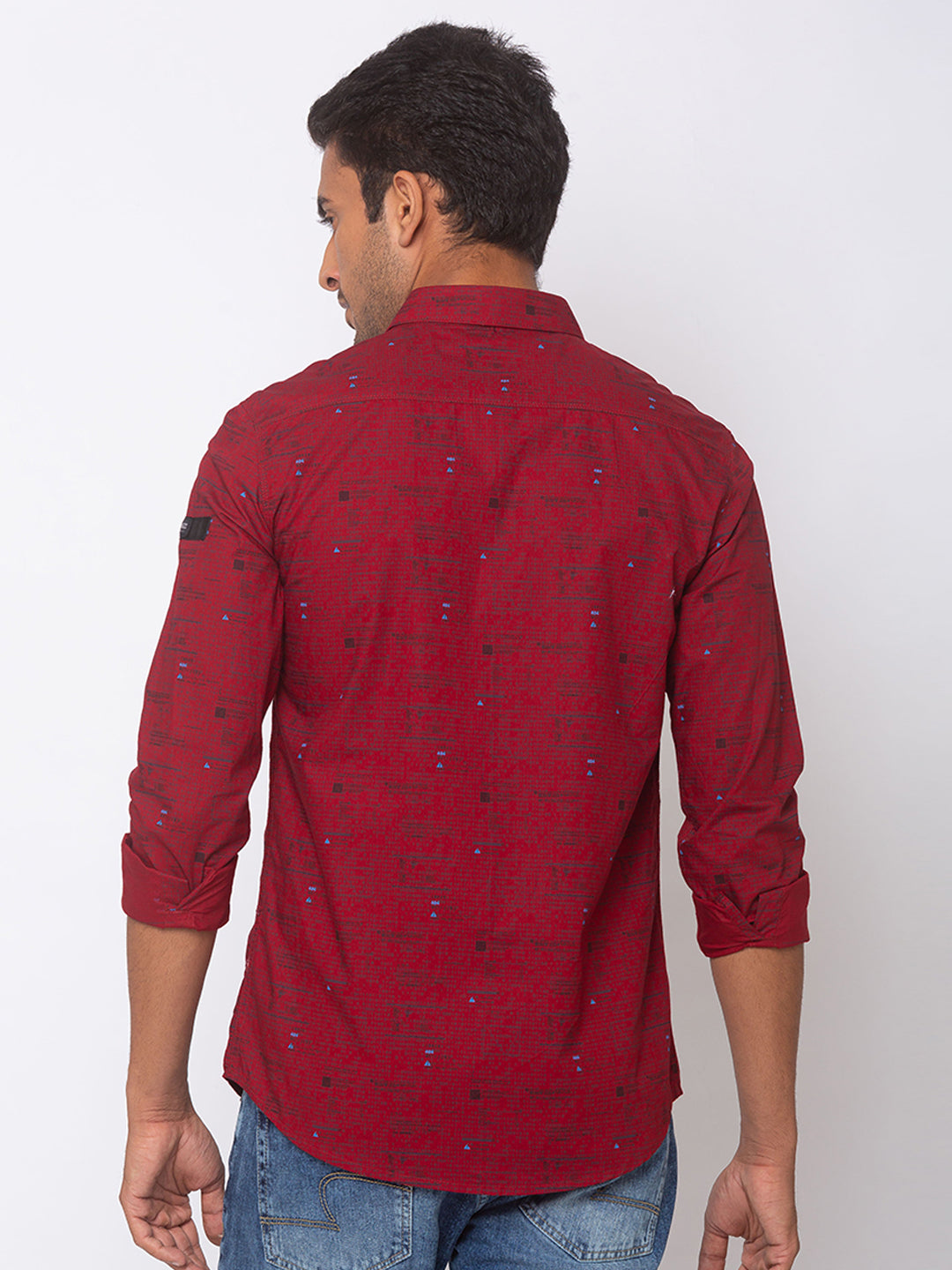 Spykar Men Red Cotton Slim Fit Shirt