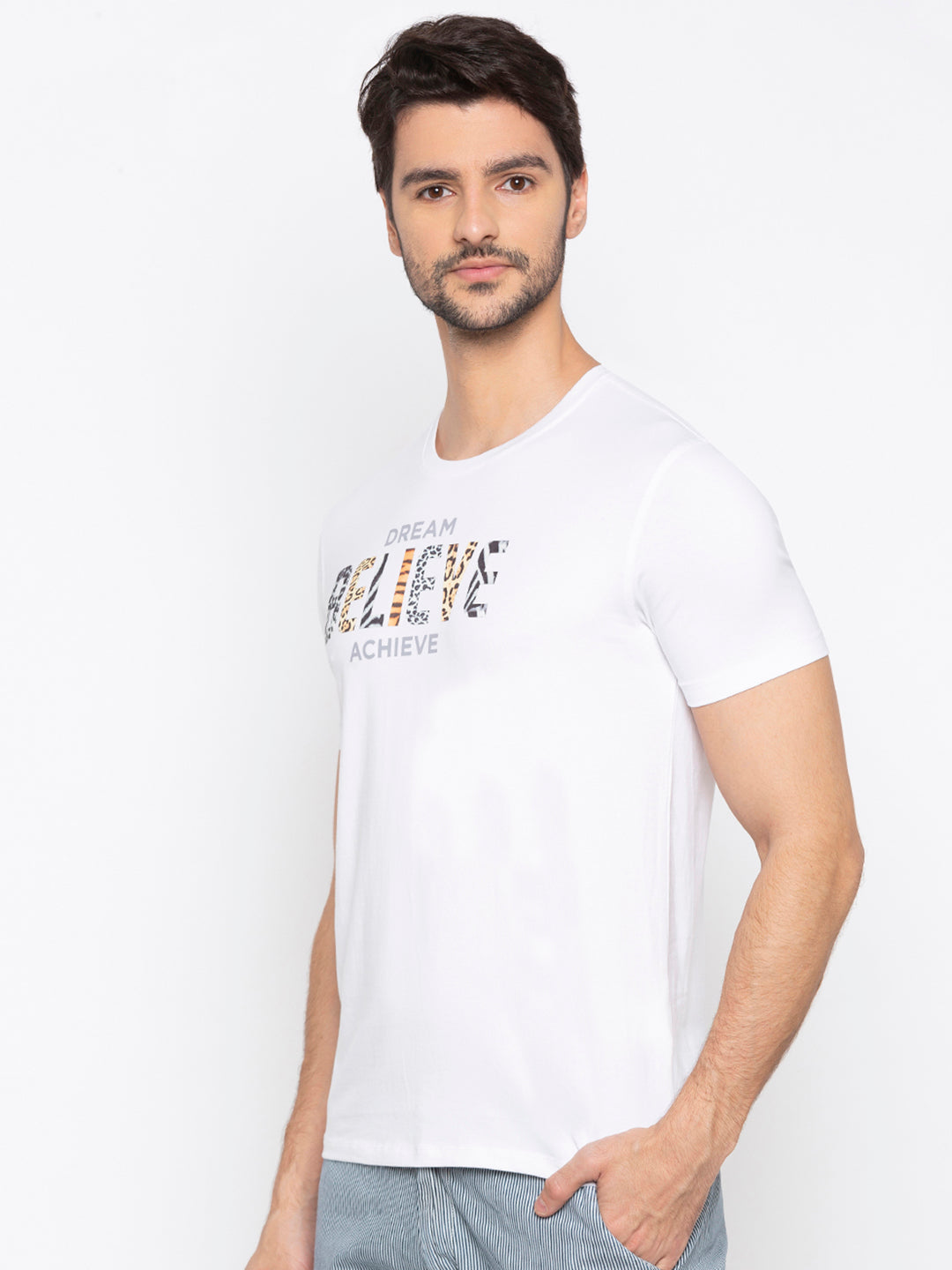 Spykar Men White Printed T-Shirt