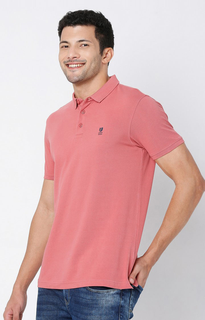 Men Premium Dull Brick Cotton Polo T-Shirts- Underjeans By Spykar