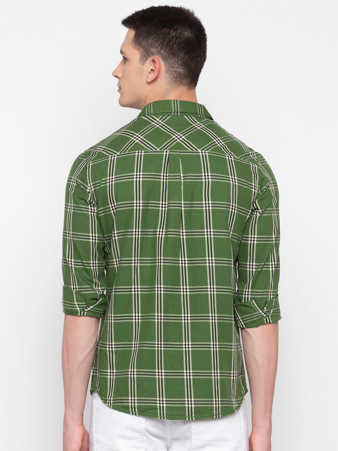 Spykar Men Olive Checked Slim Fit Casual Shirt