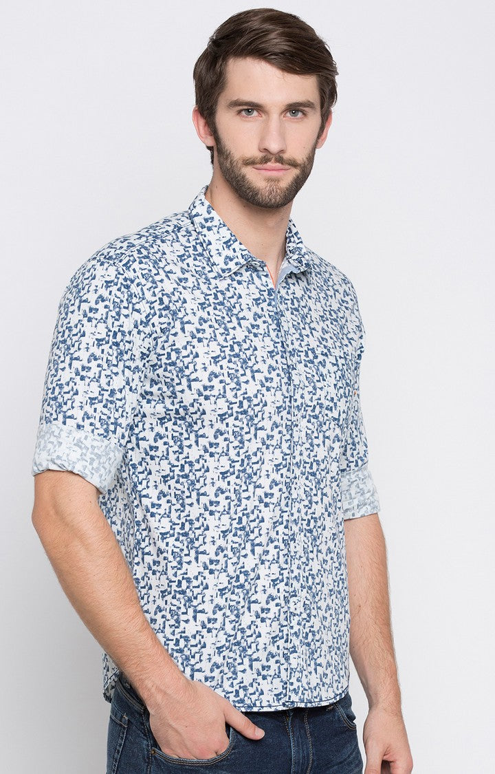 Spykar Men'S Blue Cotton Printed Casual Shirts