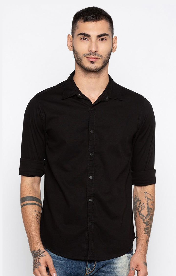 Spykar Men'S Black Cotton Solid Casual Shirts