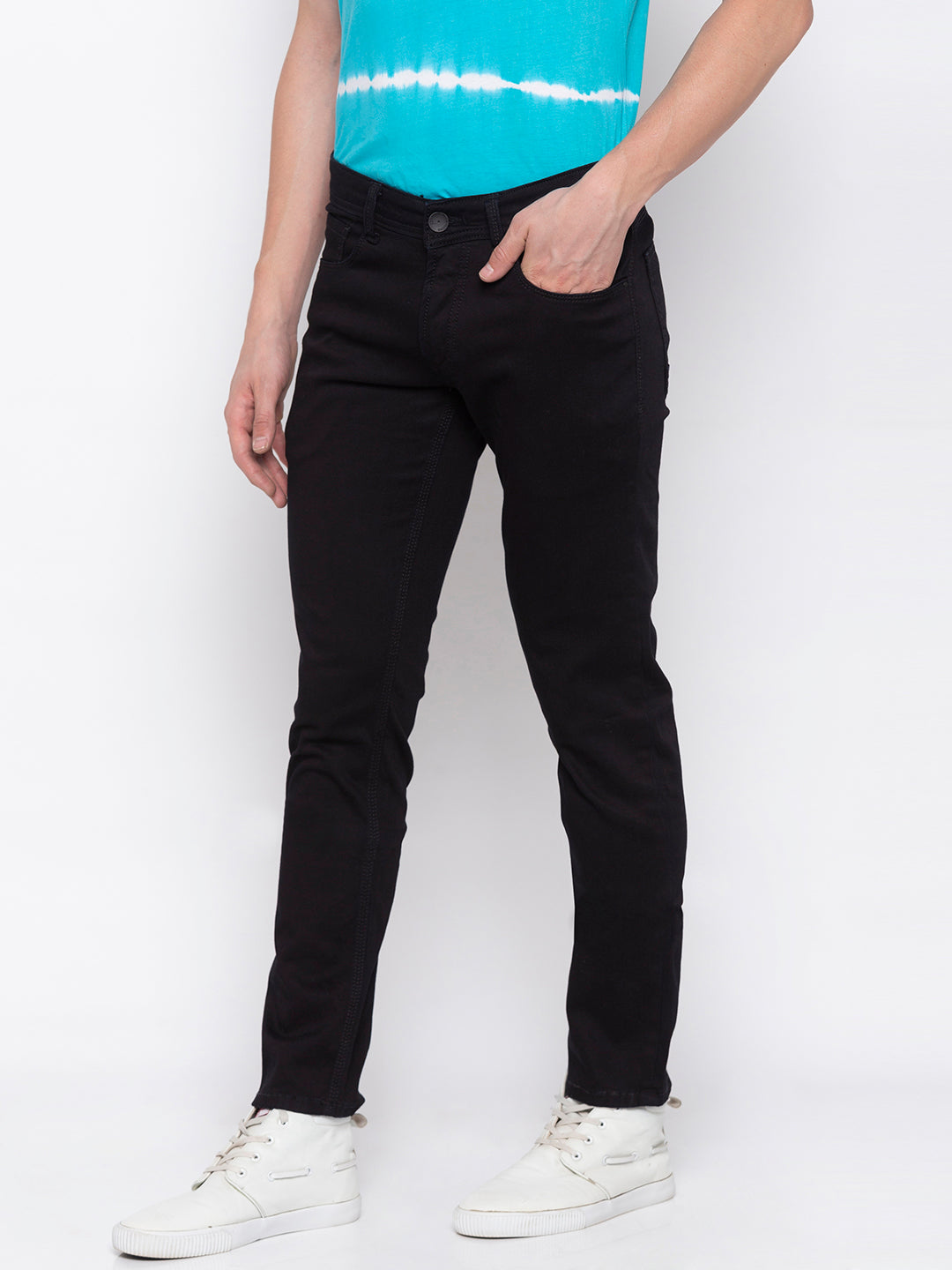 Spykar Black Cotton Skinny Fit Jeans For Men