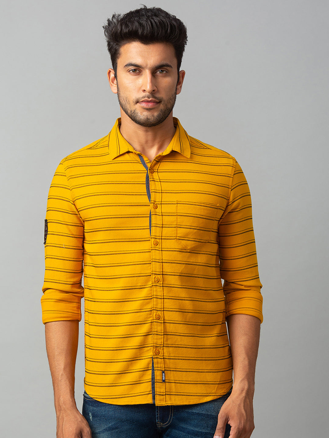 Spykar Men Yellow Cotton Slim Fit Shirt