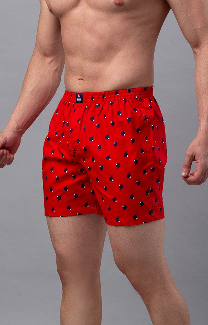 Red Cotton Boxer For Men Premium- Underjeans By Spykar