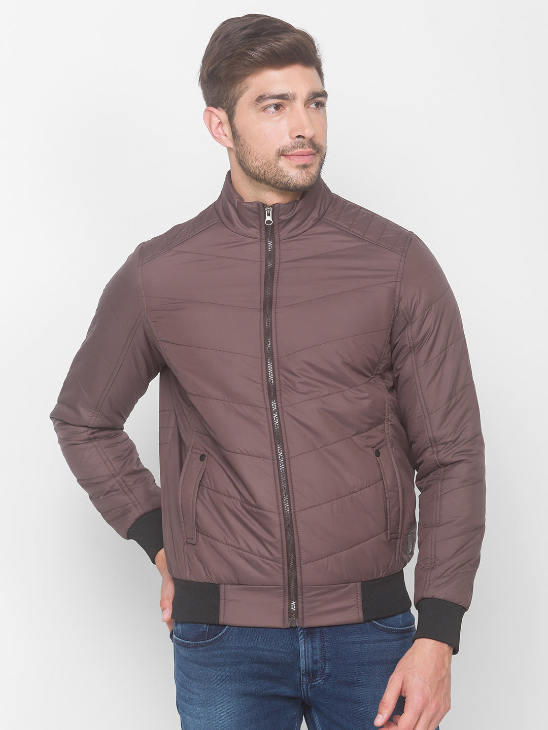 Spykar Coffee Polyester Men Front Open Jacket