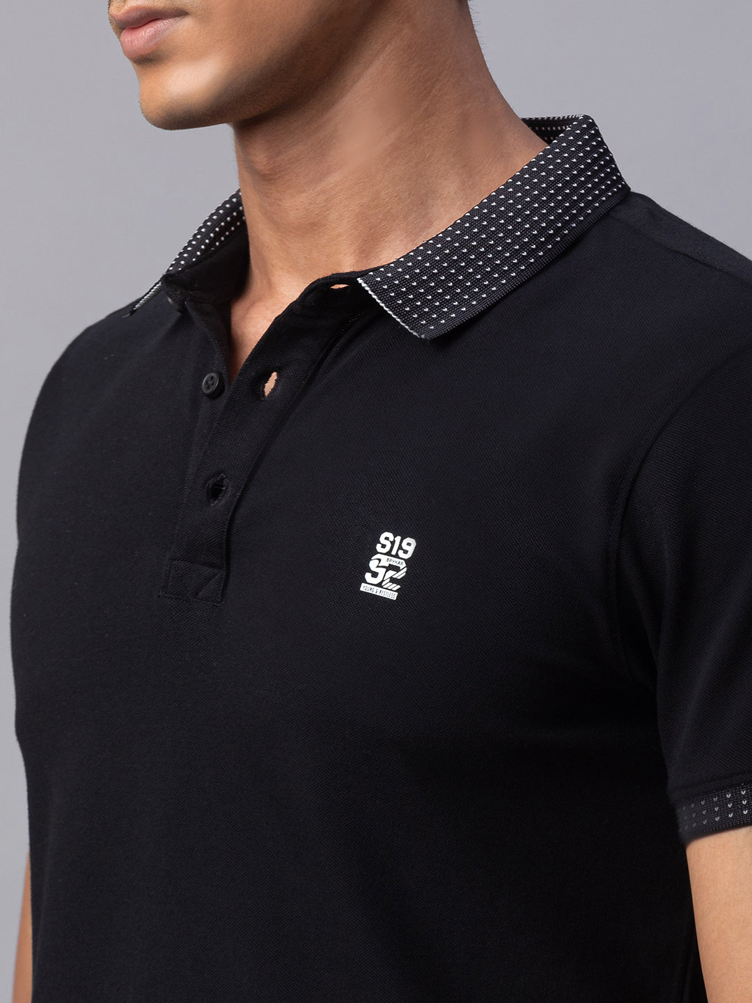 Spykar Men Black Cotton Slim Fit Polo T-Shirt