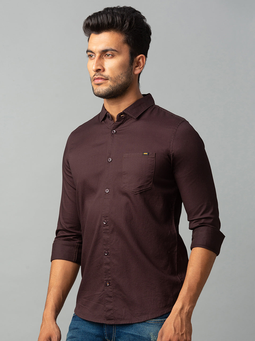 Spykar Men Brown Cotton Slim Fit Shirt