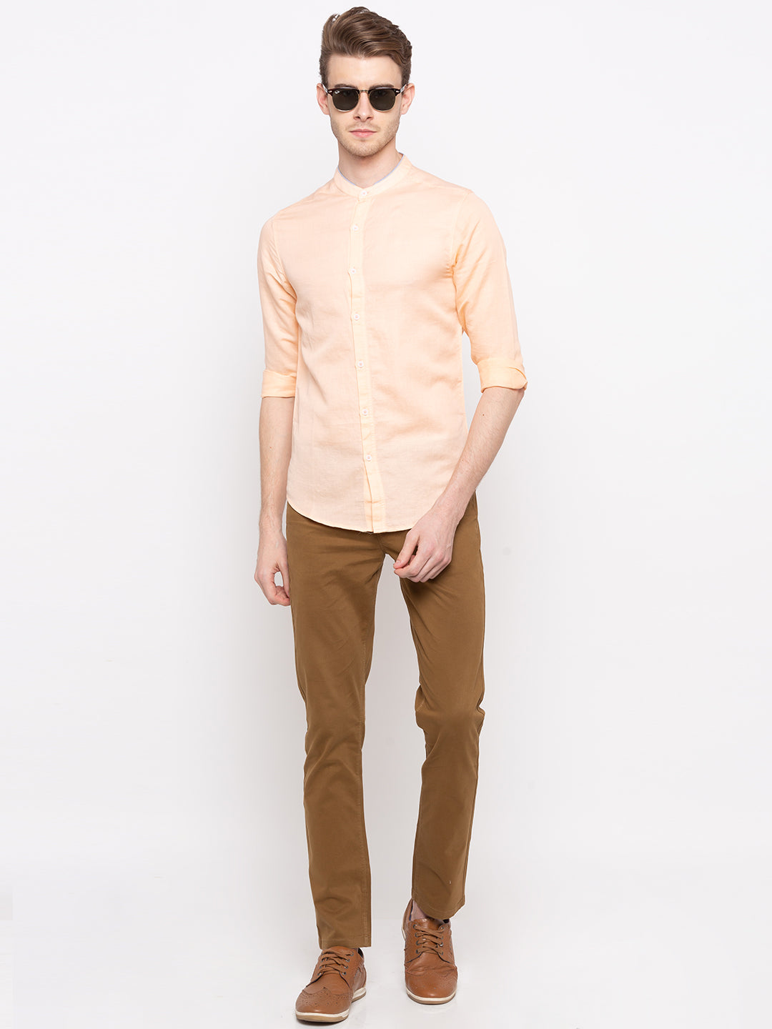 Spykar Men Peach Solid Slim Fit Casual Shirt