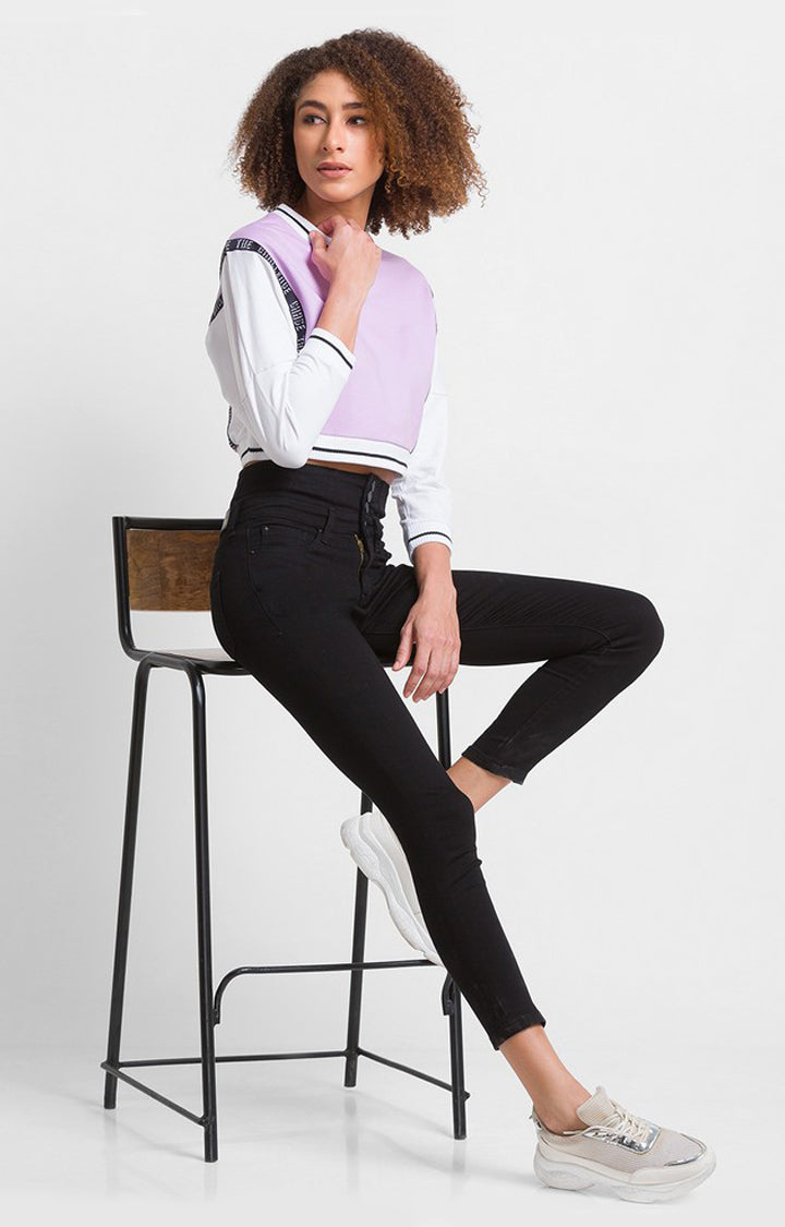 Spykar Lilac Cotton Blend Full Sleeve Round Neck Sweatshirts For Women