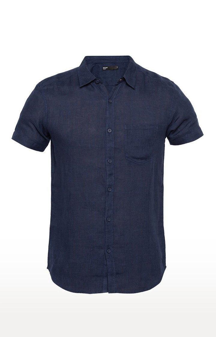 Spykar Men'S Blue Cotton Solid Casual Shirts