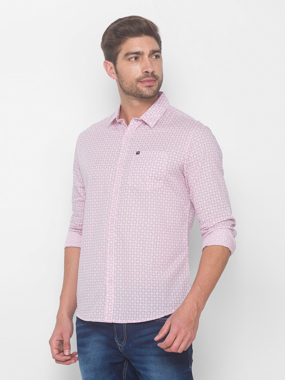 Spykar Men Light Pink Cotton Shirts (Regular)