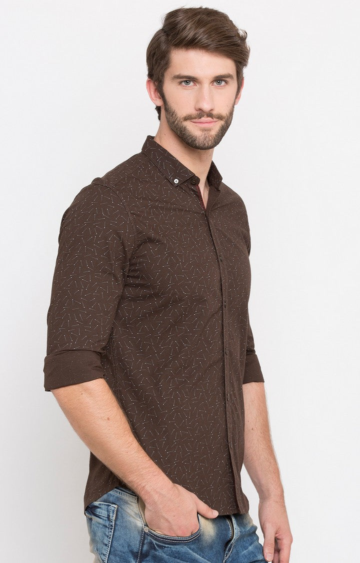 Spykar Men'S Brown Cotton Printed Casual Shirts