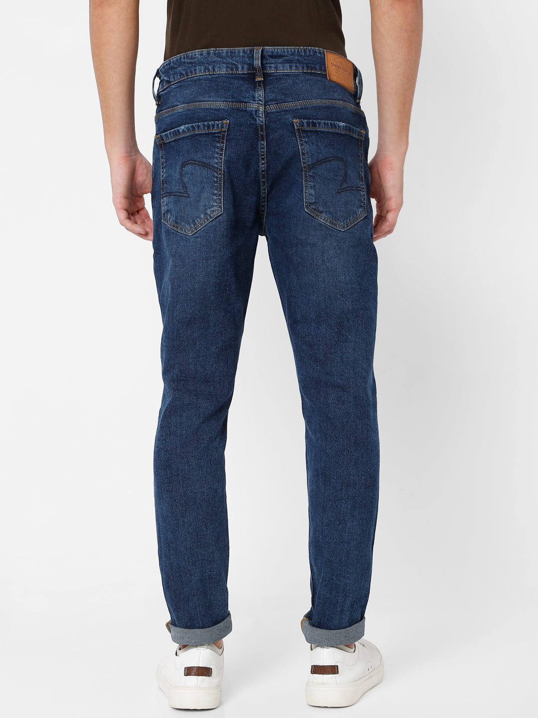 Spykar Mid Blue Cotton Slim Fit Tapered Length Jeans For Men (Kano)