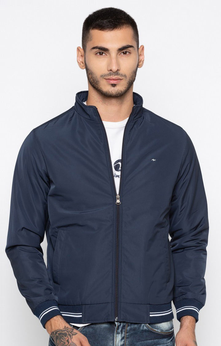 Spykar Men Navy Solid Regular Fit Bomber Jacket