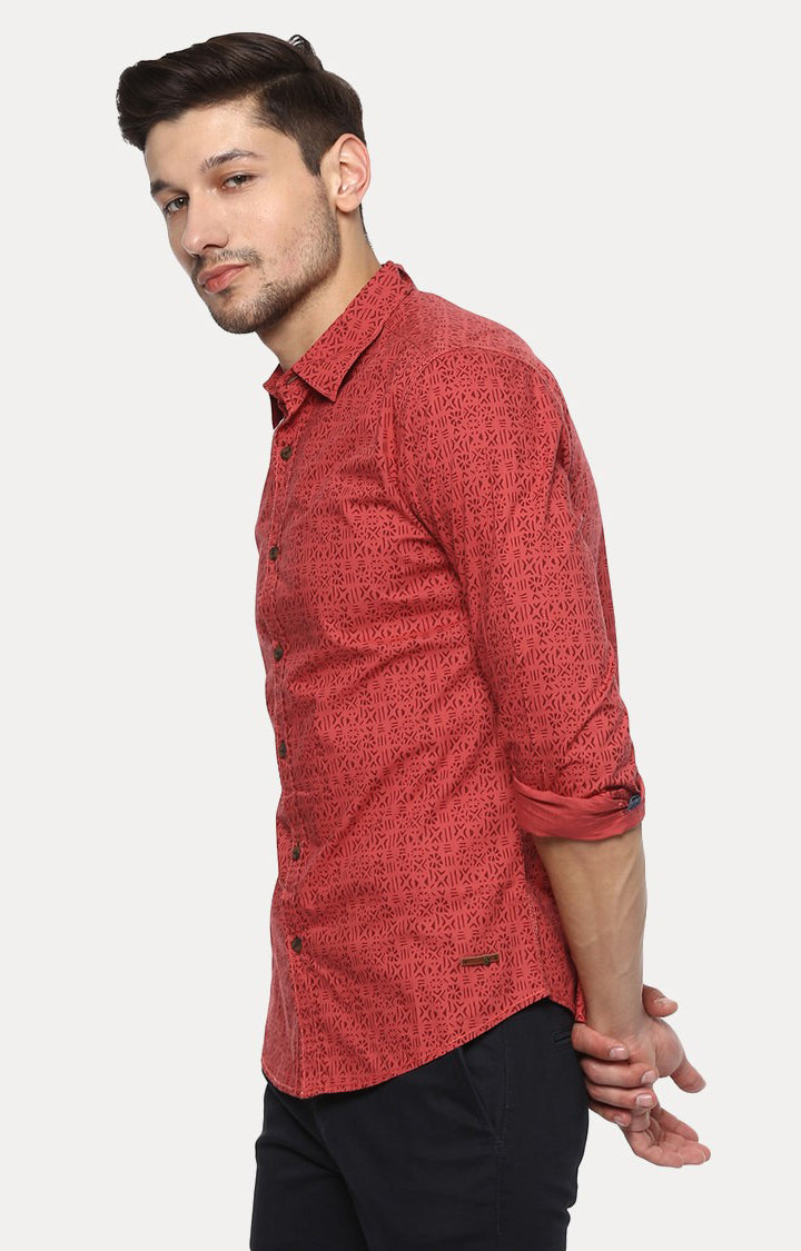 Spykar Men'S Red Cotton Printed Casual Shirts