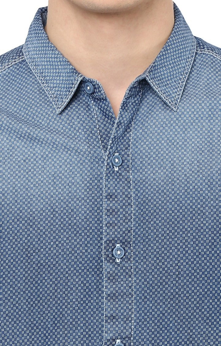 Spykar Men'S Blue Cotton Printed Casual Shirts