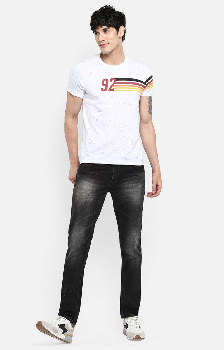 Spykar White Printed Slim Fit Men T-Shirts