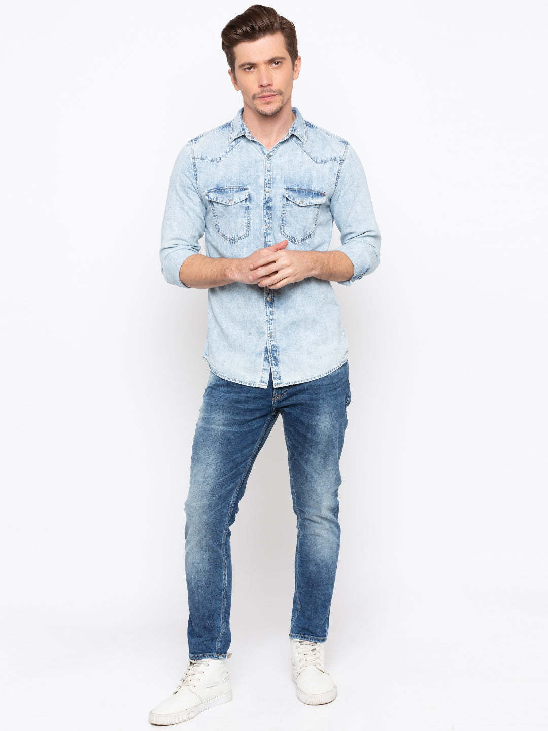 Spykar Men Blue Cotton Casual Shirt