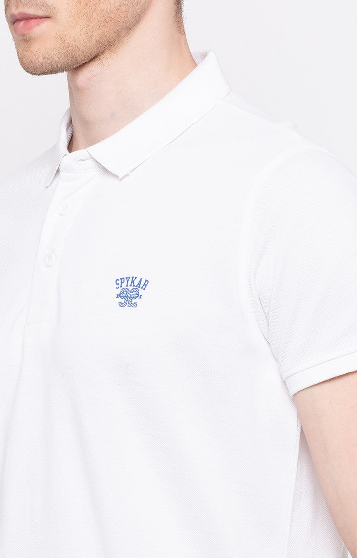 Spykar White Solid Slim Fit Polo T-Shirt