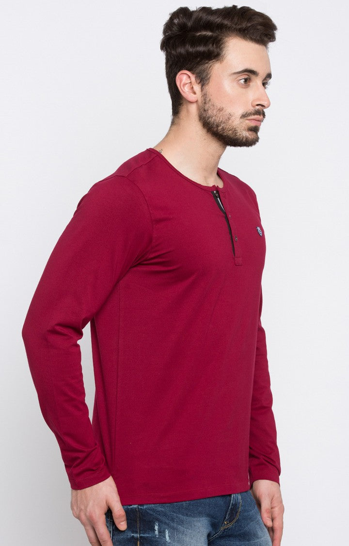 Spykar Wine Solid Slim Fit Men T-Shirts